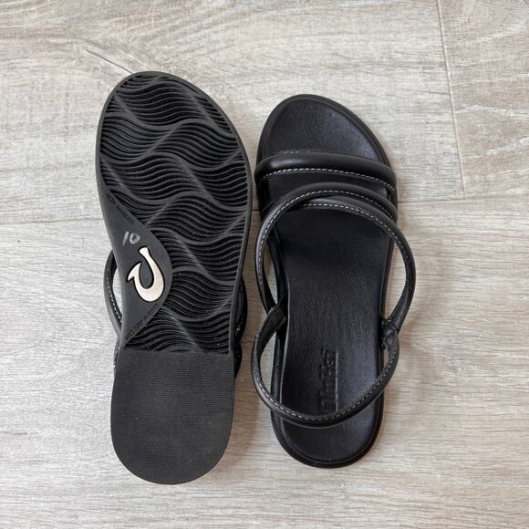 Olakai Sandals Womens Size 6/7 Black Tiare Strappy Full Grain Leather Slingback - Picture 7 of 10